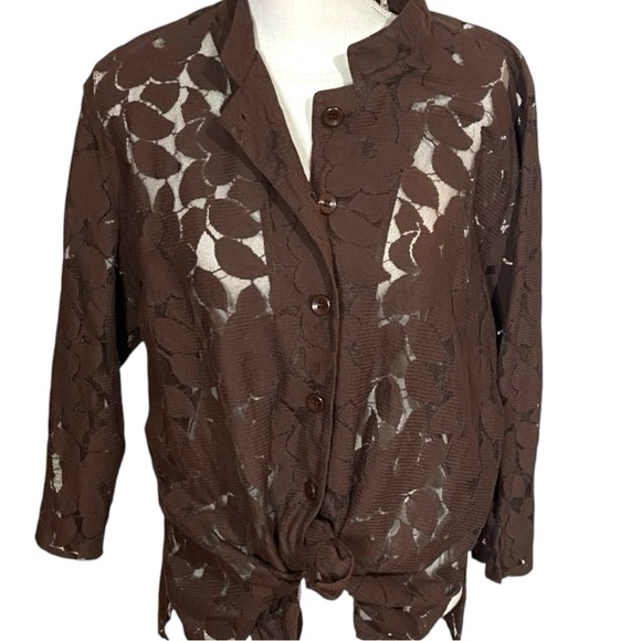 Draper’s & Damon’s Brown Sheer Floral Button Front Top - Picture 3 of 4